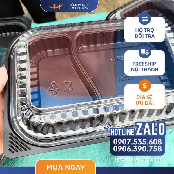 Hộp Nhựa Đế Đen HT205 2 Ngăn