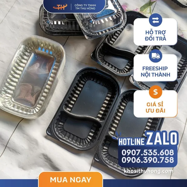 Hộp Nhựa Đế Đen HT17 2 ngăn