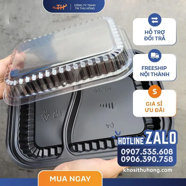 Hộp Nhựa Đế Đen HT205 2 Ngăn