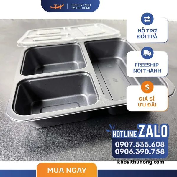 Hộp Nhựa Đế Đen HT19 3 Ngăn