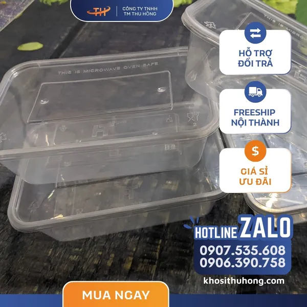 Hộp Nhựa Chữ Nhật Trong Suốt - 500ml, 650ml, 750ml, 1000ml
