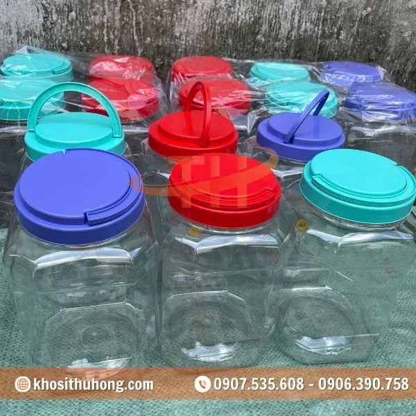 Hũ Nhựa Nắp Quai - Vuông/Tròn 3kg3, 4kg, 5kg, 7kg, 10kg