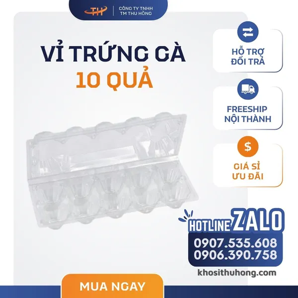 Vỉ Nhựa Đựng Trứng Gà Vịt 10 Quả