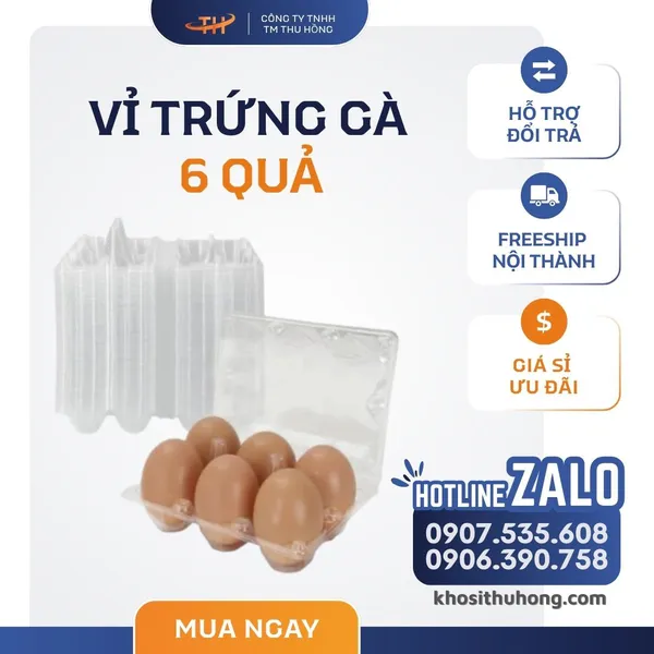 Vỉ Nhựa Đựng Trứng Gà Vịt 6 Quả