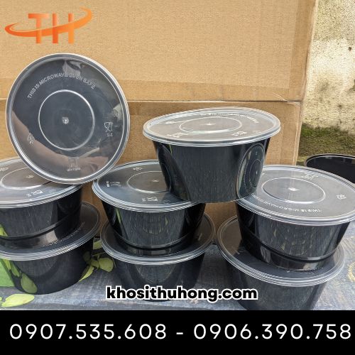 Tô nhựa đen nắp trong 750ml