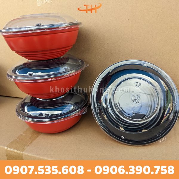Tô nhựa dùng 1 lần đen đỏ Tô nhựa dùng 1 lần đen đỏ