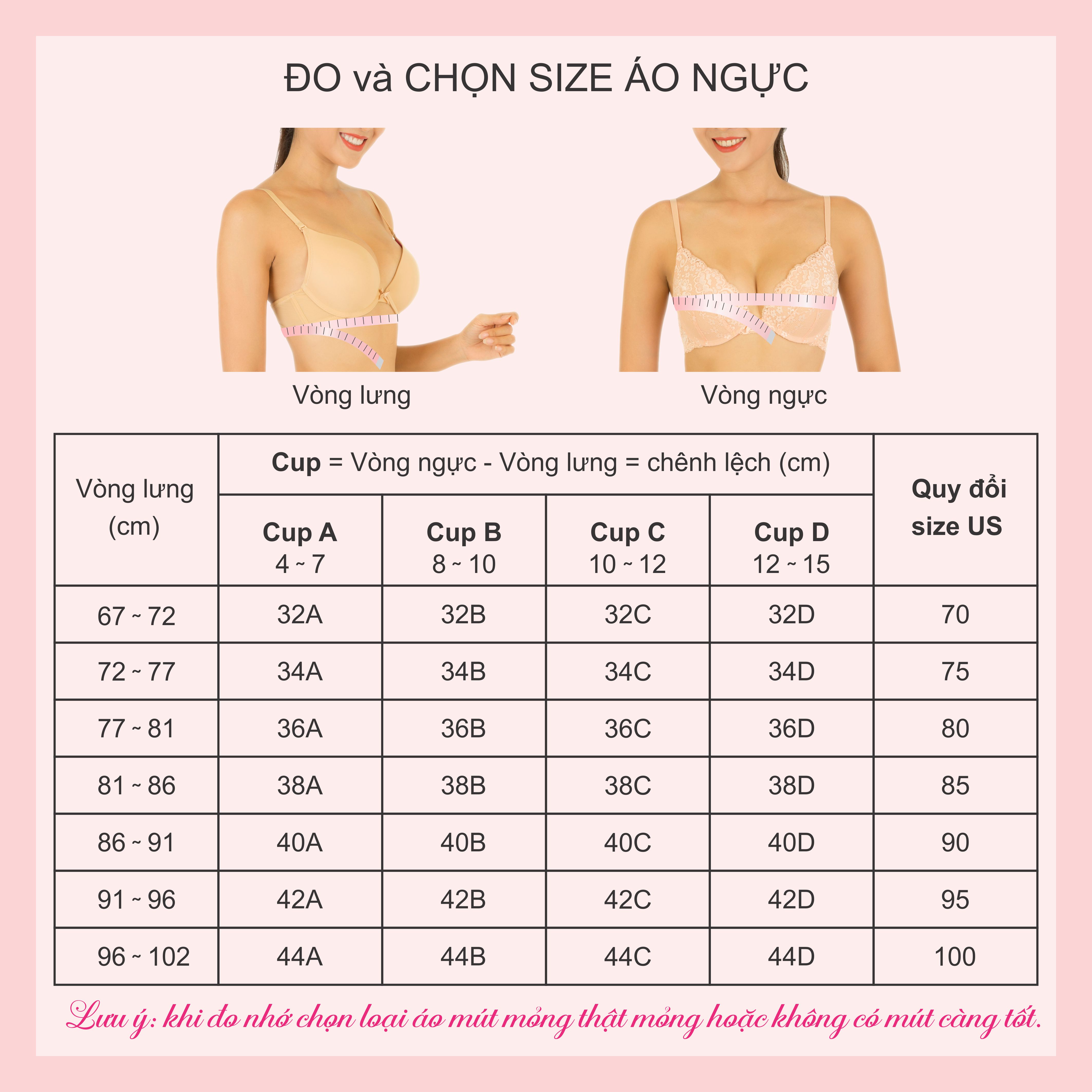 Size Guide Áo Ngực Không Gọng Và Quần Lót Cho Nữ