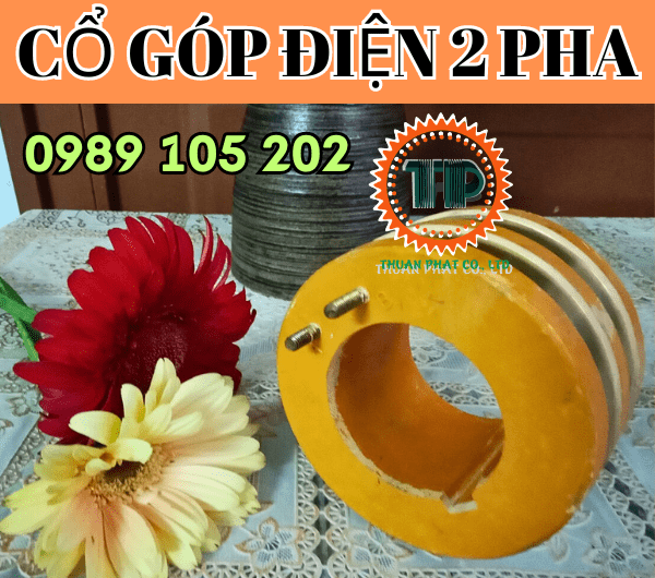 Cổ góp điện 2 pha có thiết kế lavet cố định vào trục động cơ quay Cổ góp điện 2 pha có thiết kế lavet cố định vào trục động cơ quay
