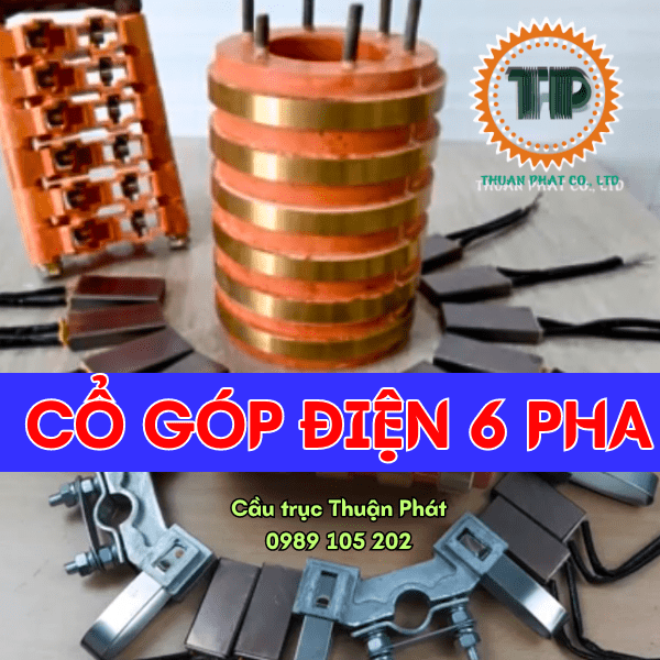 Cổ góp điện 6 pha và bộ giá đỡ, chổi than Cổ góp điện 6 pha và bộ giá đỡ, chổi than
