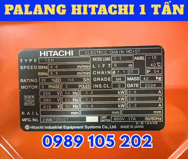 Palang xích điện Hitachi 1 tấn Palang xích điện Hitachi 1 tấn