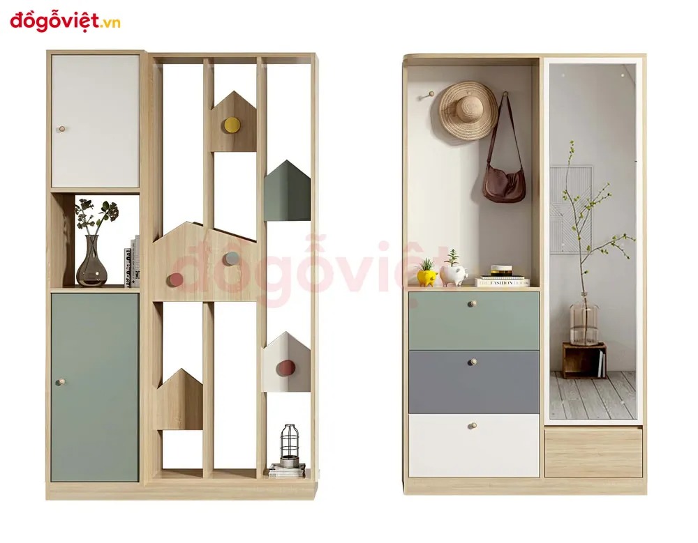 15+ mẫu tủ giày kết hợp kệ trang trí đáng sắm nhất cho gia đình trẻ