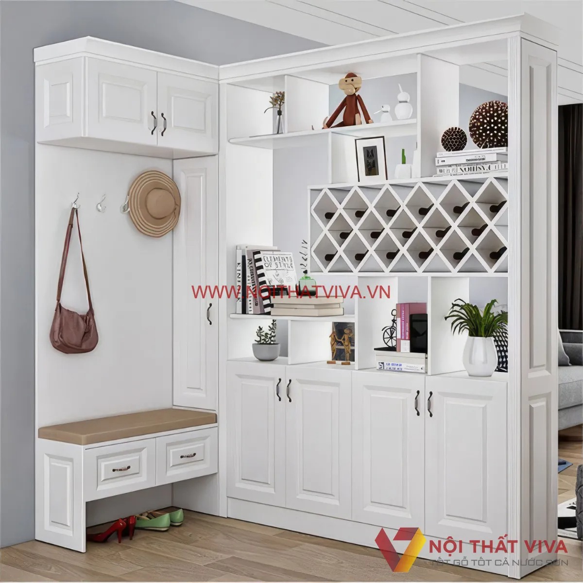 15+ mẫu tủ giày kết hợp kệ trang trí đáng sắm nhất cho gia đình trẻ