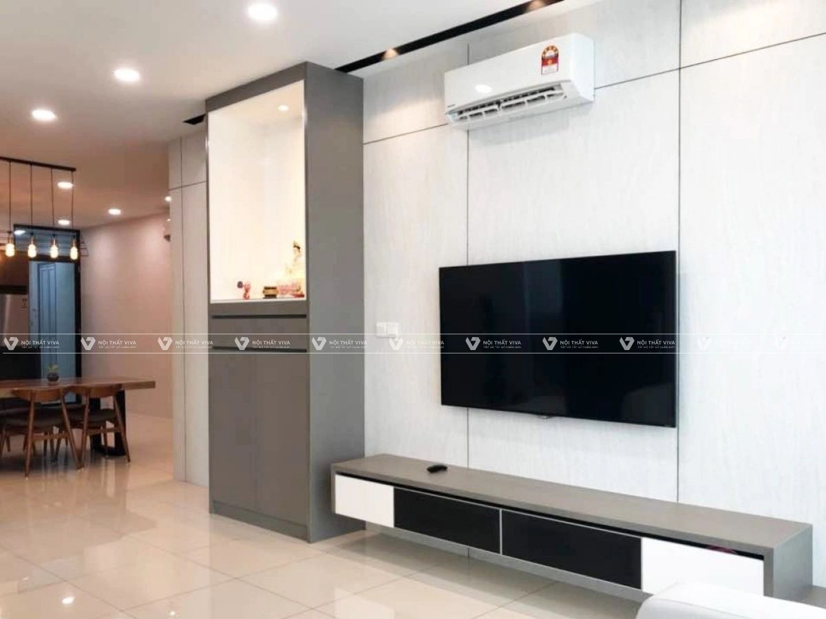 9+ kệ tivi kết hợp bàn thờ đẹp, hiện đại & bố trí đúng chuẩn phong thủy