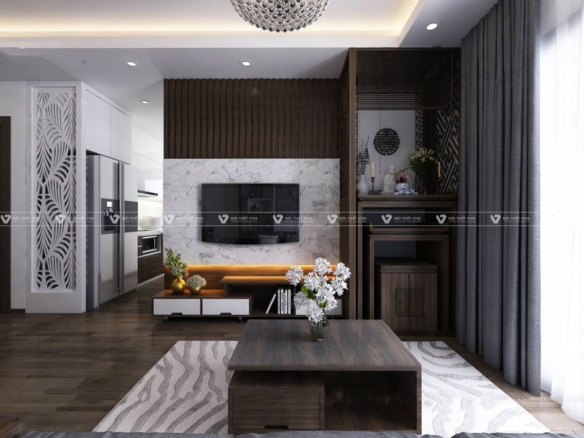 9+ kệ tivi kết hợp bàn thờ đẹp, hiện đại & bố trí đúng chuẩn phong thủy