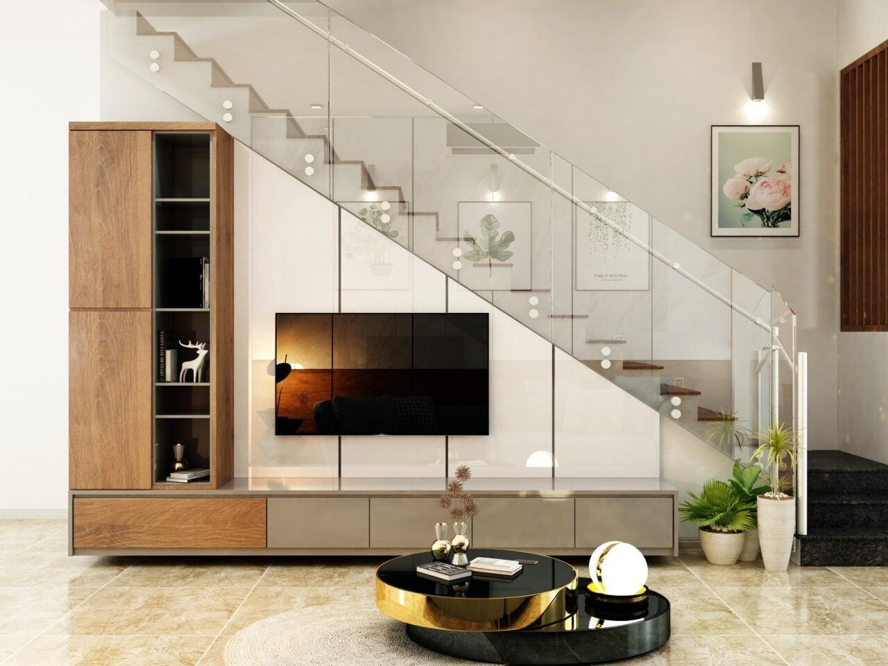 Bảng giá thi công vách ngăn cầu thang kết hợp kệ tivi chuẩn nhất Bảng giá thi công vách ngăn cầu thang kết hợp kệ tivi chuẩn nhất