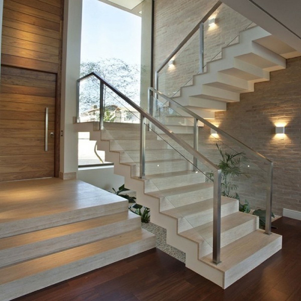 [B&aacute;o gi&aacute;] Cầu thang k&iacute;nh tay vịn gỗ đẹp, hiện đại, đặt l&agrave;m theo y&ecirc;u cầu