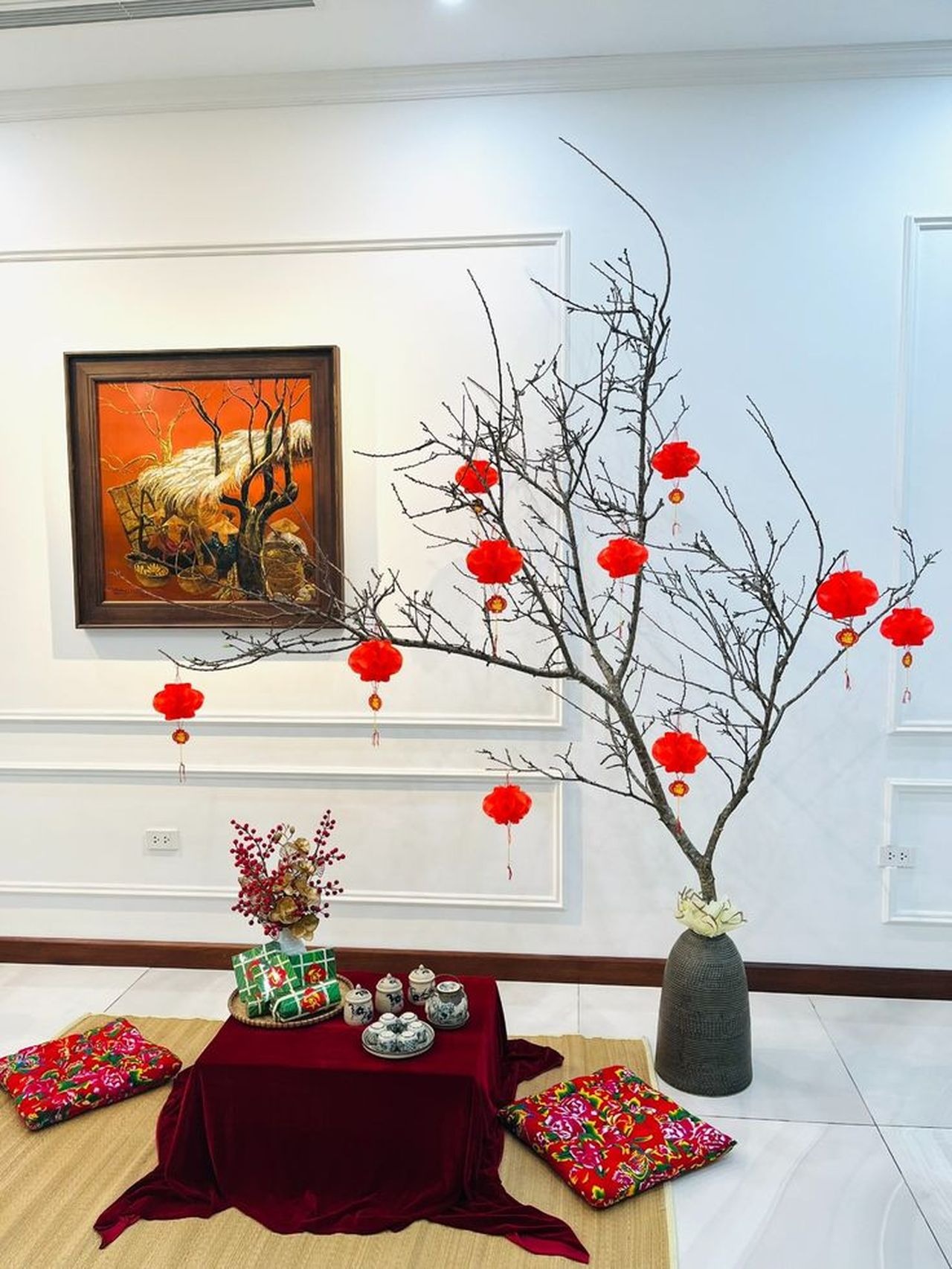 C&aacute;ch trang tr&iacute; ph&ograve;ng kh&aacute;ch hiện đại ng&agrave;y Tết hợp phong thủy, đ&oacute;n t&agrave;i lộc