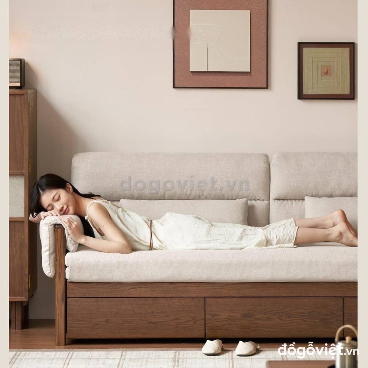 Ghế giường k&eacute;o gỗ tự nhi&ecirc;n c&oacute; ngăn k&eacute;o chứa đồ dưới ghế - ảnh 4