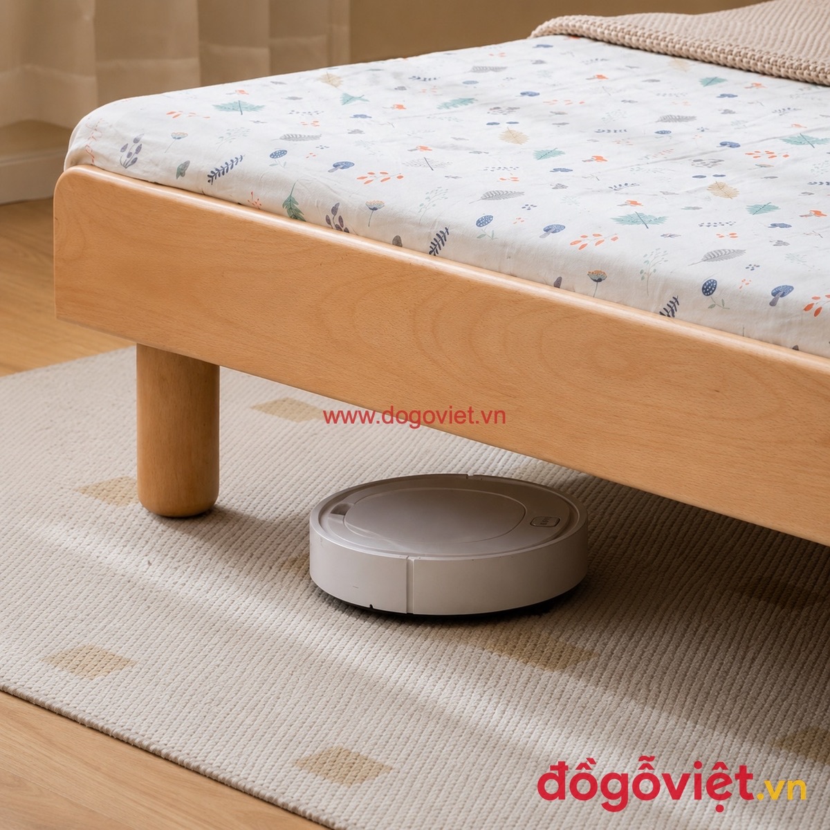 Giường Ngủ Cho B&eacute; C&oacute; Kệ Đầu Giường Gỗ Sồi Bo G&oacute;c An To&agrave;n