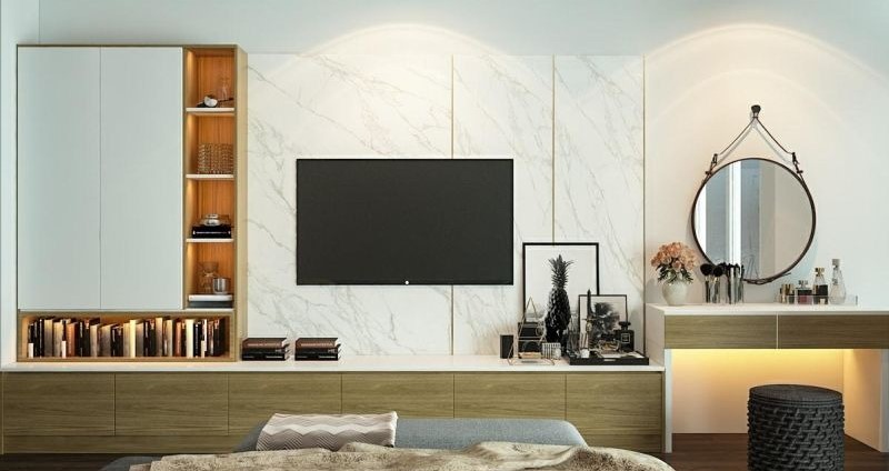 Kệ tivi kết hợp bàn trang điểm: Giải pháp 2 trong 1 được ưa chuộng 