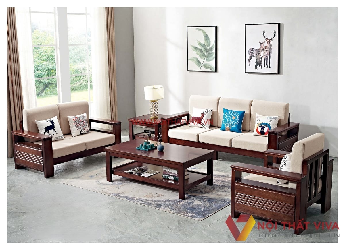 Kh&aacute;m ph&aacute; sức h&uacute;t của ghế sofa gỗ nệm m&uacute;t trong ph&ograve;ng kh&aacute;ch 