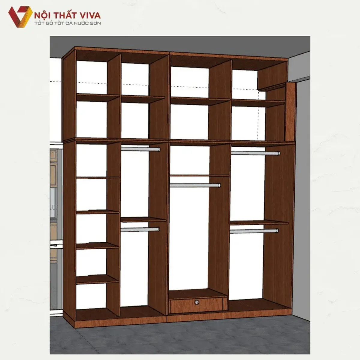 Kích thước tiêu chuẩn tủ quần áo kịch trần theo diện tích phòng ngủ 2025 Kích thước tiêu chuẩn tủ quần áo kịch trần theo diện tích phòng ngủ 2025