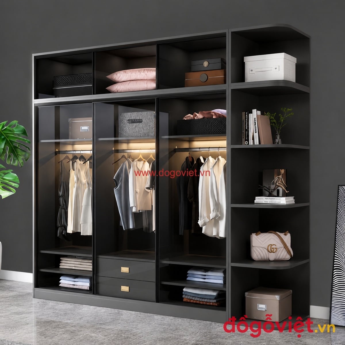 Tủ quần &aacute;o c&aacute;nh k&iacute;nh cửa l&ugrave;a thiết kế ho&agrave;n hảo phong c&aacute;ch thời thượng