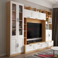 Kệ Tủ Tivi Phòng Khách Gỗ Công Nghiệp Màu Vàng Phối Trắng Hiện Đại