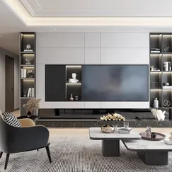 Vách Tivi Phòng Khách Hiện Đại Kết Hợp Kệ Trang Trí Tiện Nghi