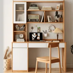 Bàn Học Gỗ Tự Nhiên Phối Trắng Có Giá Sách Kèm Tủ Để Đồ Đẹp Tinh Tế Bàn Học Gỗ Tự Nhiên Phối Trắng Có Giá Sách Kèm Tủ Để Đồ Đẹp Tinh Tế