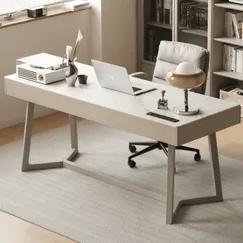 Bàn Làm Việc Gỗ Sồi Cao Cấp Hiện Đại Kèm Học Kéo Tiện Lợi Màu Xám