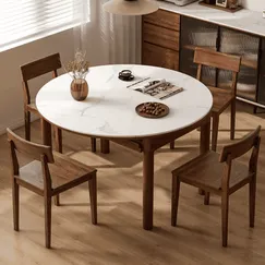 Bộ Bàn Ăn Hiện Đại Mặt Tròn 4 Ghế Kiểu Dáng Thanh Lịch Chất Lượng Cao 