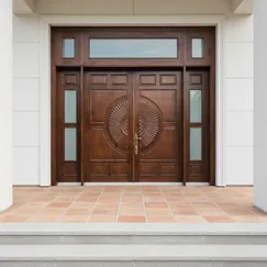 Cửa Chính 4 Cánh Gỗ Tự Nhiên Màu Nâu Óc Chó Sang Trọng Giá Tốt 