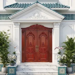 Cửa Gỗ 2 Cánh Tân Cổ Điển Gỗ Sồi Sơn Màu Xoan Đào Đẹp 