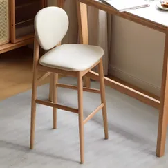 Ghế Ngồi Quầy Bar Gỗ Tự Nhiên Đệm Ghế Bọc Da Thanh Lịch