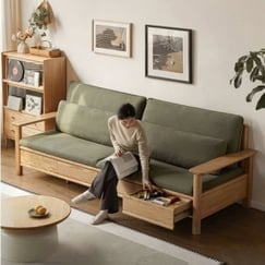 Ghế Sofa Gỗ Phòng Khách Có Ngăn Kéo Để Đồ Kèm Nệm Hiện Đại