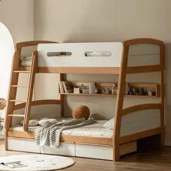 Giường 2 Tầng Trẻ Em Gỗ Sồi Màu Tự Nhiên Phối Trắng Hiện Đại  Giường 2 Tầng Trẻ Em Gỗ Sồi Màu Tự Nhiên Phối Trắng Hiện Đại