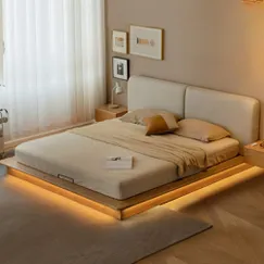 Giường Gỗ Kiểu Nhật Có Led Gầm Giường Tặng Kèm Nệm Đầu Giường Đẹp