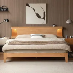 Giường Ngủ Bằng Gỗ Sồi Tự Nhiên Chân Cao Thiết Kế Tinh Tế Hiện Đại