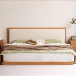 Giường Ngủ Bệt Gỗ Sồi Tự Nhiên Đầu Giường Bọc Nệm Hiện Đại