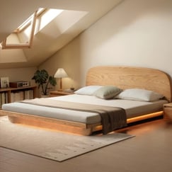 Giường Ngủ Bệt Kiểu Nhật Gỗ Sồi Tự Nhiên Đầu Bo Góc Hiện Đại