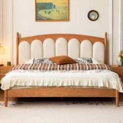 Giường Ngủ Chân Cao Gỗ Sồi Đầu Vòm Kèm Nệm Hiện Đại Tinh Tế
