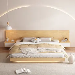 Giường Ngủ Có Đèn Led Gầm Giường Kiểu Bay Gỗ MDF Thời Thượng