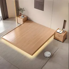 Giường Ngủ Hiện Đại Giấu Chân Gỗ Sồi Tự Nhiên Kiểu Không Đầu Đẹp