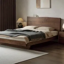 Giường Ngủ Kiểu Nhật Gỗ Sồi Màu Óc Chó Sang Trọng Hiện Đại