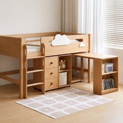 Giường Tầng Trẻ Em Kèm Bàn Học Và Tủ Nhỏ Gỗ Sồi Tự Nhiên