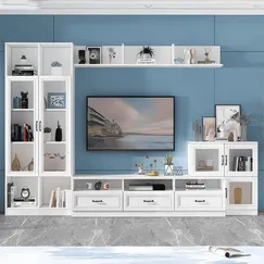 Kệ Tivi Màu Trắng Kết Hợp Tủ Sách Sang Trọng Hiện Đại