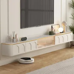 Kệ Tivi Treo Tường Phòng Khách Gỗ MDF Cánh Kính Sọc Sang Trọng