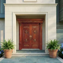 Mẫu Cửa Gỗ 2 Cánh Cửa Chính Màu Xoan Đào Đẹp Tinh Tế Chất Lượng 