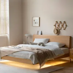 Mẫu Giường Giấu Chân Gỗ Sồi Màu Tự Nhiên Cao Cấp Sang Trọng